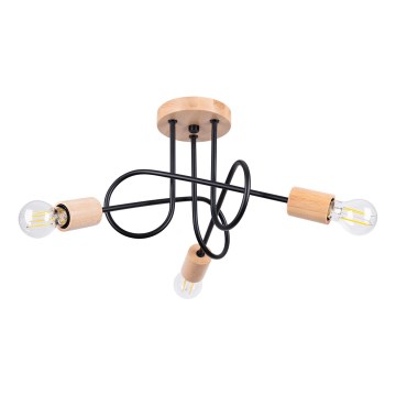 Loftlampe EMBER 3xE27/15W/230V sort/beige/bøg