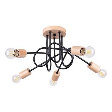 Loftlampe EMBER 5xE27/15W/230V sort/beige/bøg