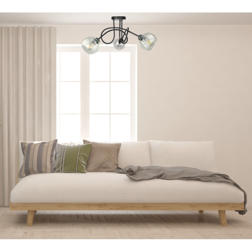 Loftlampe EVIE 3xE27/60W/230V sort/transparent