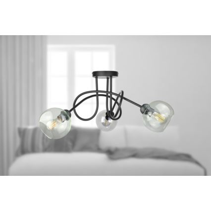 Loftlampe EVIE 3xE27/60W/230V sort/transparent