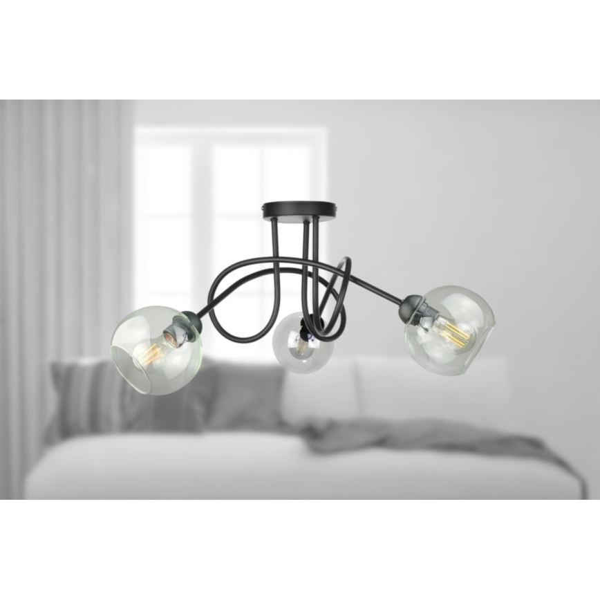 Loftlampe EVIE 3xE27/60W/230V sort/transparent