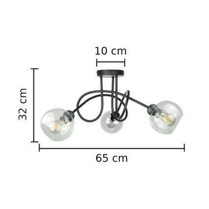 Loftlampe EVIE 3xE27/60W/230V sort/transparent