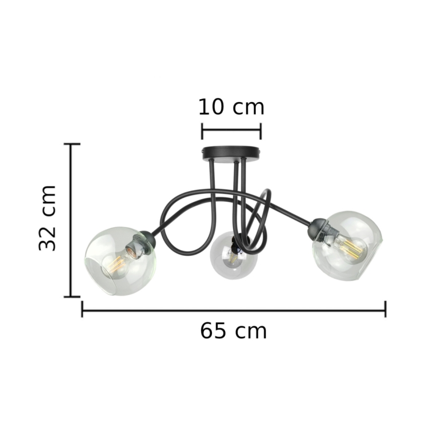 Loftlampe EVIE 3xE27/60W/230V sort/transparent