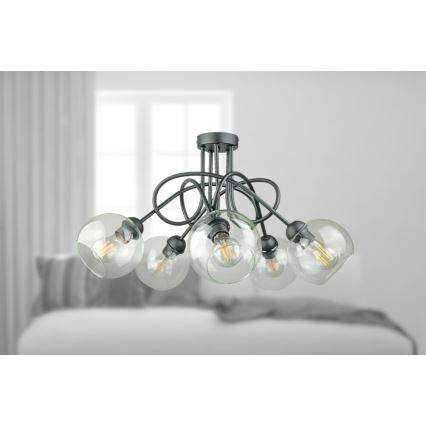 Loftlampe EVIE 5xE27/60W/230V antracit/transparent