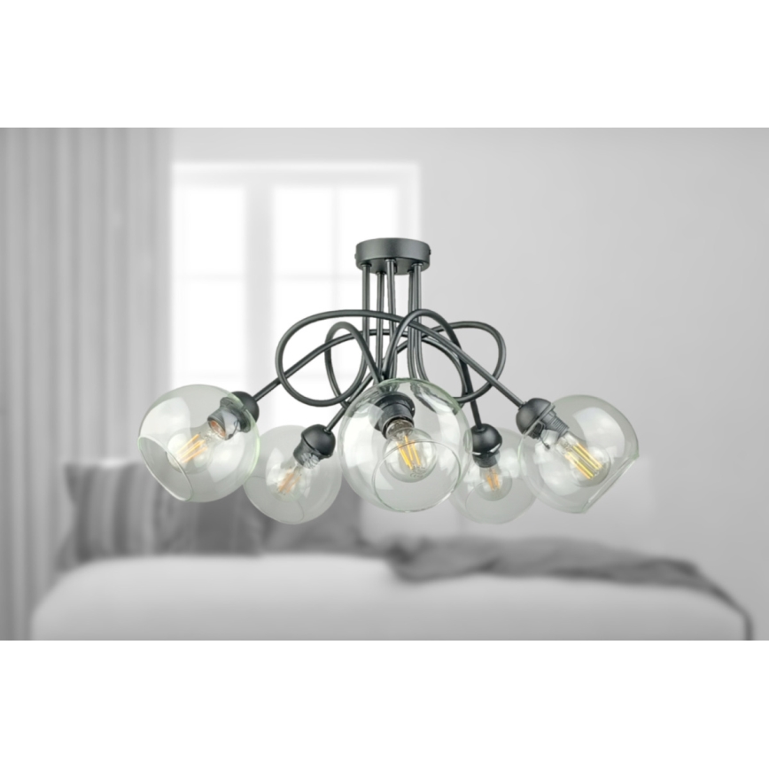 Loftlampe EVIE 5xE27/60W/230V antracit/transparent