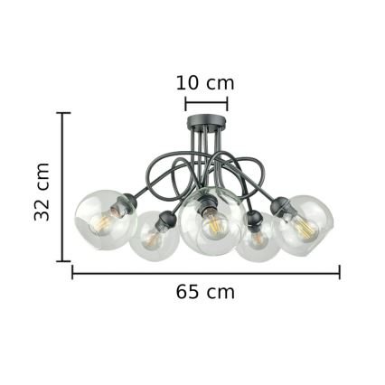 Loftlampe EVIE 5xE27/60W/230V antracit/transparent