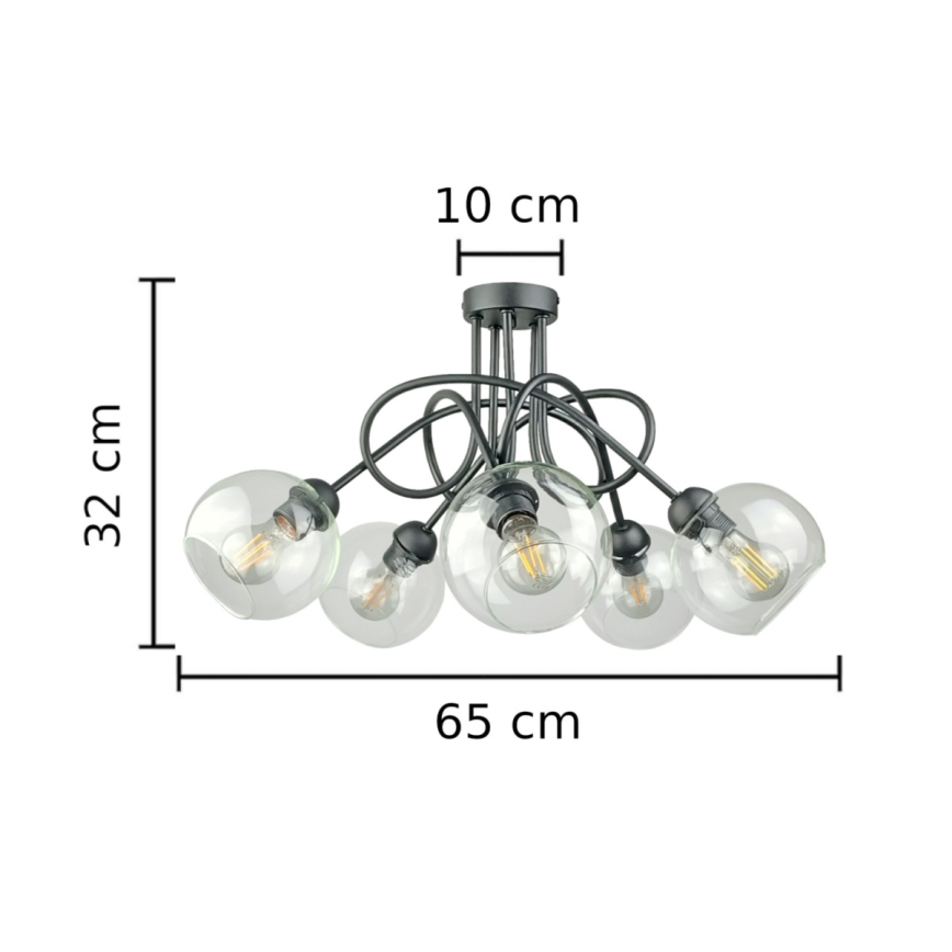 Loftlampe EVIE 5xE27/60W/230V antracit/transparent