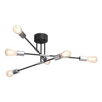 Loftlampe FLAME 6xE27/60W/230V sort/skinnende krom