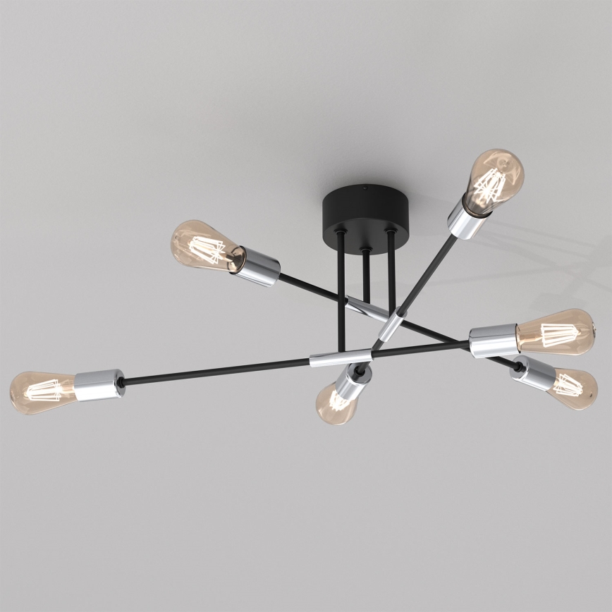 Loftlampe FLAME 6xE27/60W/230V sort/skinnende krom