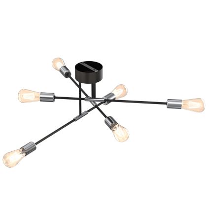 Loftlampe FLAME 6xE27/60W/230V sort/skinnende krom