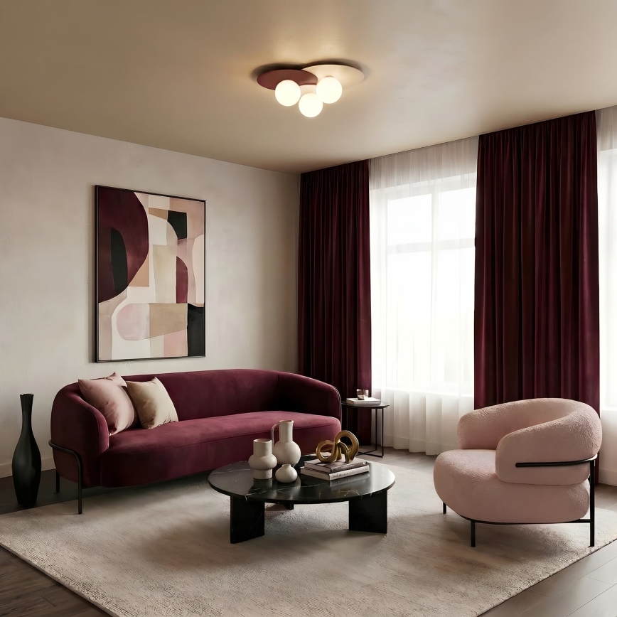 Loftlampe FLAT 3xE27/15W/230V 55x60 cm beige/creme/bordeaux