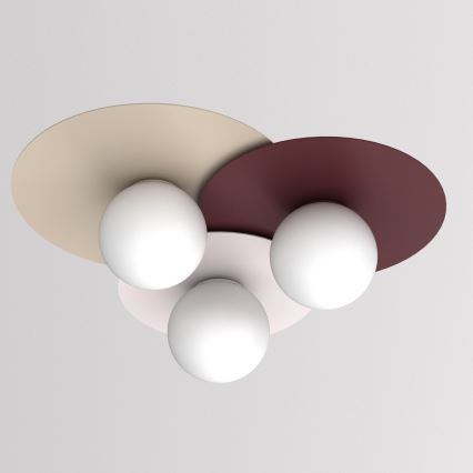 Loftlampe FLAT 3xE27/15W/230V 55x60 cm beige/creme/bordeaux