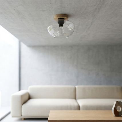 Loftlampe FLO WOOD 1xE27/15W/230V eg/klar Ø 22 cm