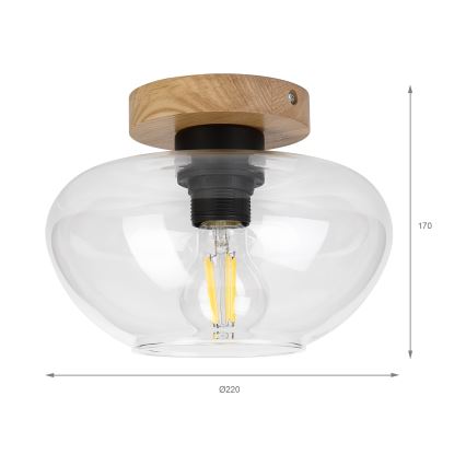Loftlampe FLO WOOD 1xE27/15W/230V eg/klar Ø 22 cm