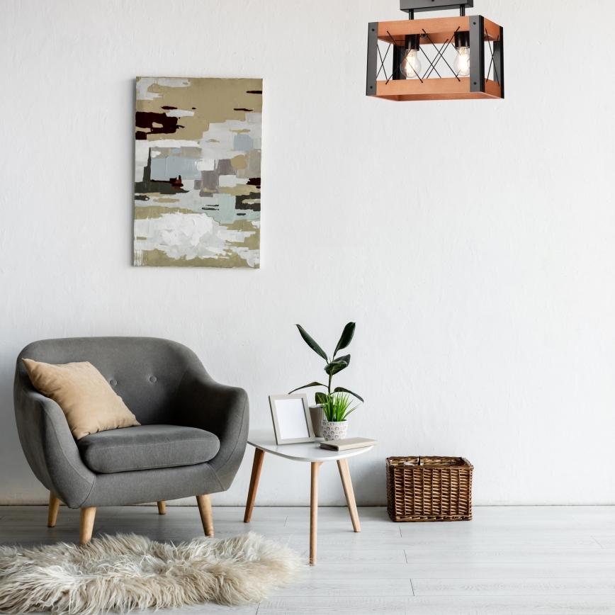 Loftlampe FRIDA 2xE27/60W/230V sort/brun bøg