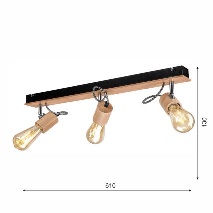 Loftlampe GUSTAVO 3xE27/60W/230V bøg - FSC certificeret