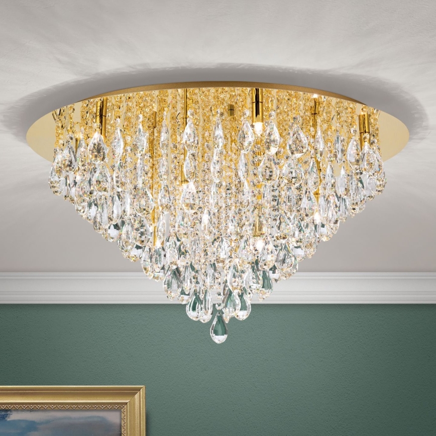 Loftlampe i krystal CELESTE 12xG9/40W/230V diameter 75 cm guldfarvet