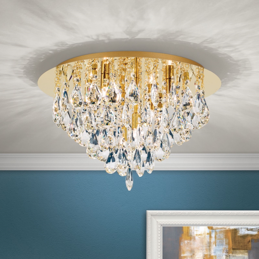 Loftlampe i krystal CELESTE 6xG9/40W/230V diameter 45 cm guldfarvet