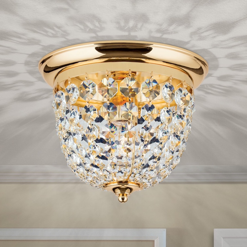 Loftlampe i krystal PLAFOND 1xE27/40W/230V diameter 26 cm guldfarvet