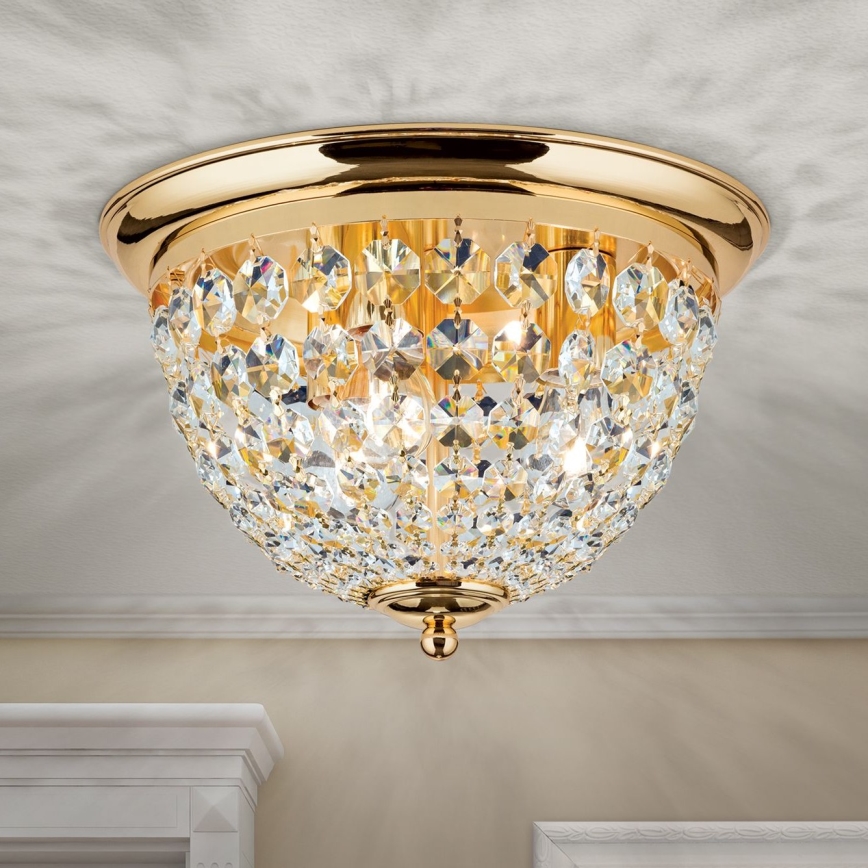 Loftlampe i krystal PLAFOND 3xE27/40W/230V diameter 35 cm guldfarvet
