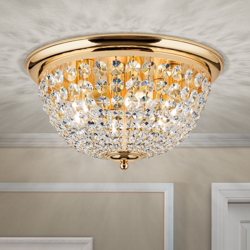Loftlampe i krystal PLAFOND 6xE27/40W/230V diameter 47 cm guldfarvet