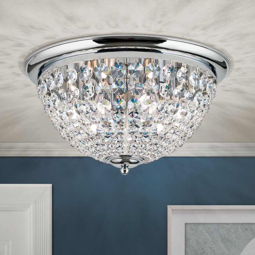 Loftlampe i krystal PLAFOND 6xE27/40W/230V diameter 47 cm skinnende krom