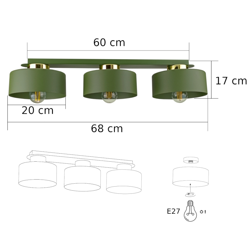 Loftlampe IGNIA 3xE27/60W/230V grøn