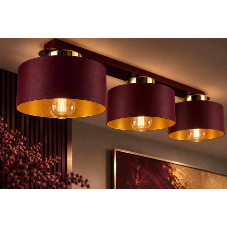 Loftlampe IGNIA 3xE27/60W/230V vinrød/guld