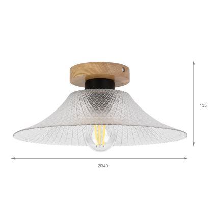 Loftlampe JULL WOOD 1xE27/15W/230V eg/klar Ø 34 cm