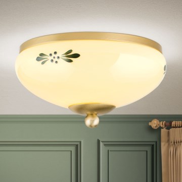 Loftlampe LANDHAUS 1xE27/60W/230V Ø 21 cm messing/beige/grøn