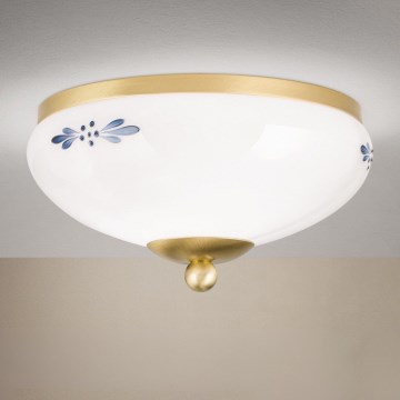 Loftlampe LANDHAUS 1xE27/60W/230V Ø 21 cm messing/hvid/blå