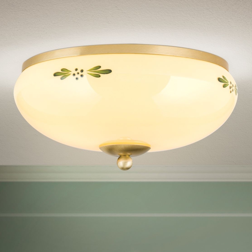 Loftlampe LANDHAUS 2xE27/60W/230V diameter 28 cm messing/beige