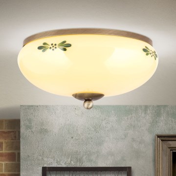 Loftlampe LANDHAUS 2xE27/60W/230V Ø 28 cm bronze/beige/grøn