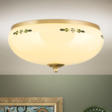 Loftlampe LANDHAUS 3xE27/60W/230V diameter 35 cm messing/beige