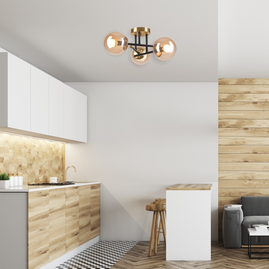 Loftlampe MALENA 3xE14/5W/230V guldfarvet/sort/røget beige