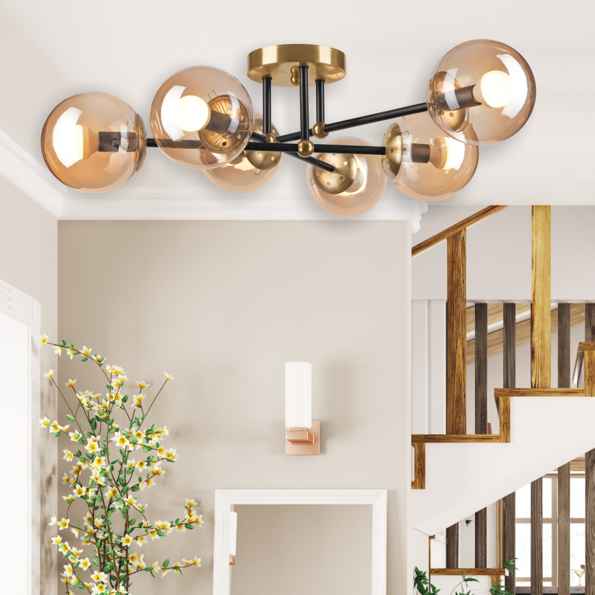 Loftlampe MALENA 6xE14/5W/230V guldfarvet/sort/røget beige