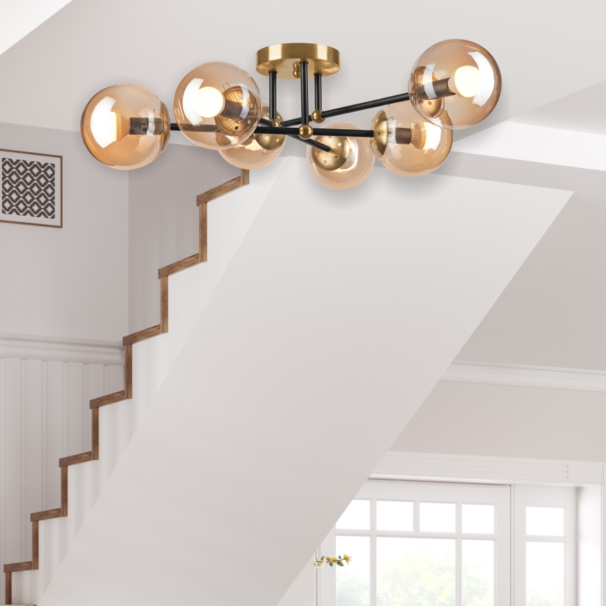 Loftlampe MALENA 6xE14/5W/230V guldfarvet/sort/røget beige