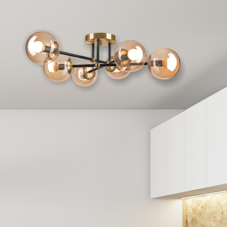 Loftlampe MALENA 6xE14/5W/230V guldfarvet/sort/røget beige