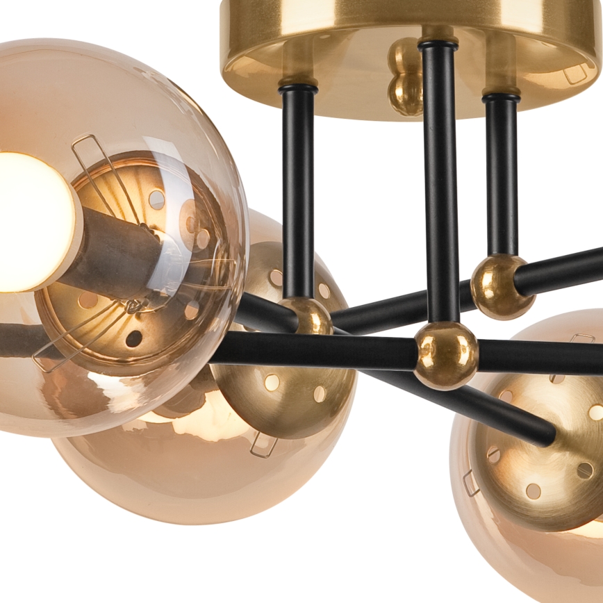 Loftlampe MALENA 6xE14/5W/230V guldfarvet/sort/røget beige