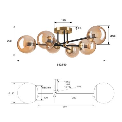 Loftlampe MALENA 6xE14/5W/230V guldfarvet/sort/røget beige