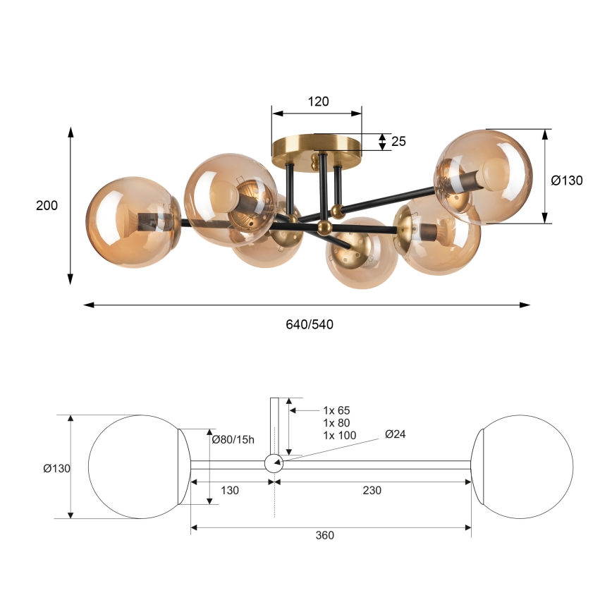 Loftlampe MALENA 6xE14/5W/230V guldfarvet/sort/røget beige