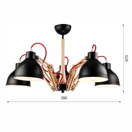 Loftlampe MARCELLO 5xE27/60W/230V bøg - FSC certificeret