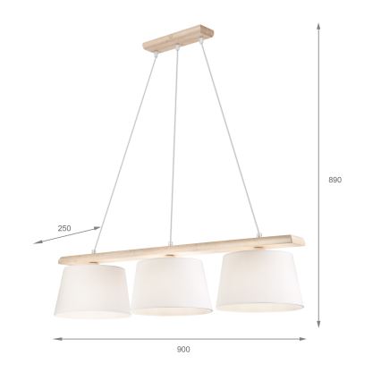 Loftlampe med ledning AIDA 3xE27/60W/230V Ø 25 cm eg/hvid