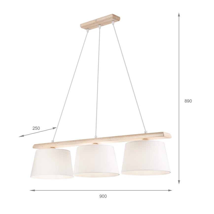 Loftlampe med ledning AIDA 3xE27/60W/230V Ø 25 cm eg/hvid