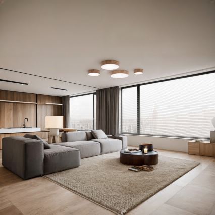 Loftlampe CLEO med bevægelses- og dæmringssensor, 2xE27/24W/230V, Ø 27,5 cm, i eg