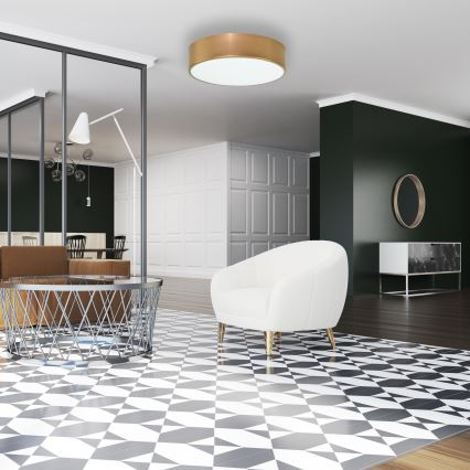 Loftlampe med bevægelses- og skumringssensor CLEO 2xE27/24W/230V Ø 30 cm guld