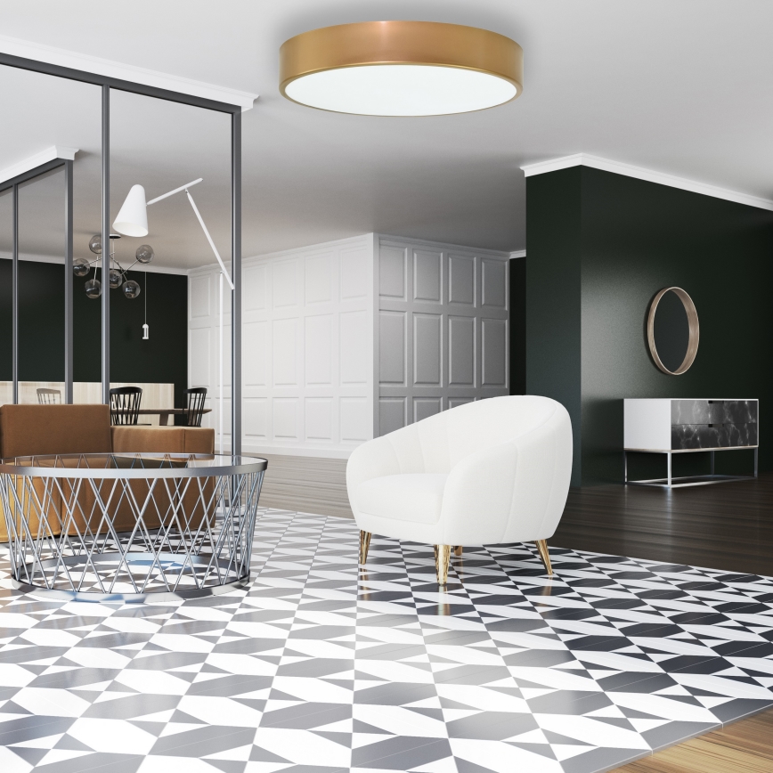 Loftlampe med sensor CLEO 4xE27/24W/230V diam. 50 cm guldfarvet