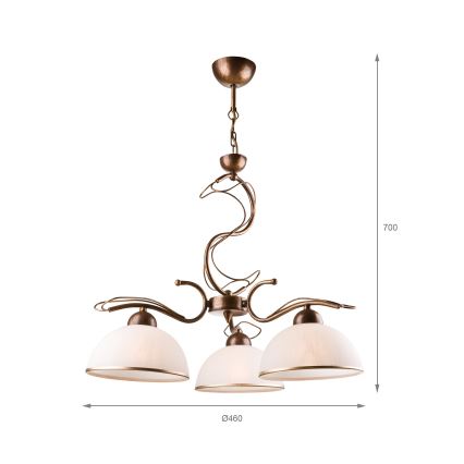 Loftlampe med stang COBRA 3xE27/60W/230V bronze/patina