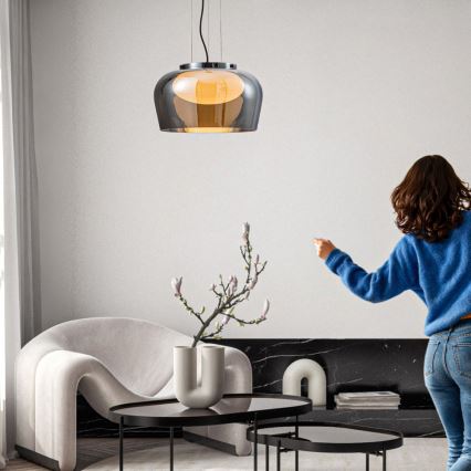 Loftlampe med wireophæng INSIEME 1xGX53/10W/230V Ø 38 cm røgfarvet sort