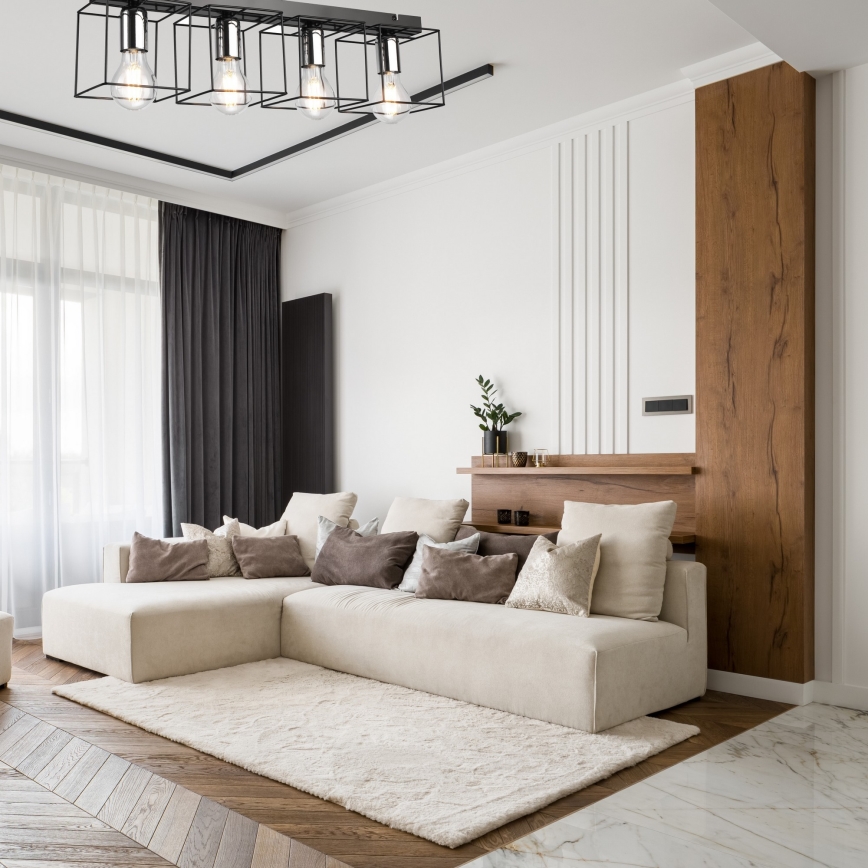 Loftlampe MIKA 4xE27/60W/230V 61 cm sort/skinnende krom